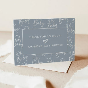 Modern Blue Oh Baby Simple Baby Shower Folded Thank You Card
