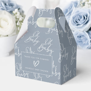 Modern Blue Oh Baby Simple Baby Shower Gable Favour Box