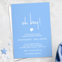 Modern blue oh boy baby shower card, tiny heart