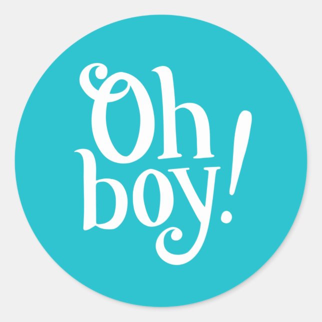 Modern Blue Oh Boy! Classic Round Sticker (Front)