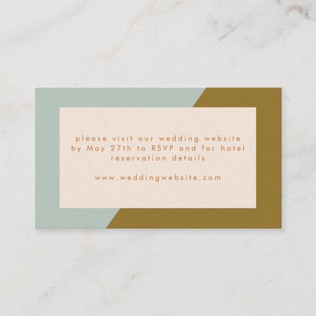 Modern Blue Olive Colour Block Wedding Enclosure Card (Front)
