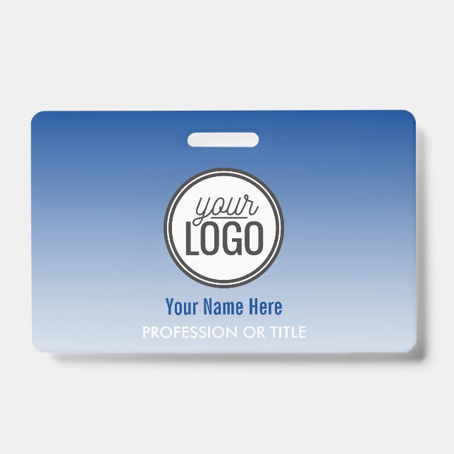 Modern Blue Ombre Professional Name Tag ID Badge (Front)
