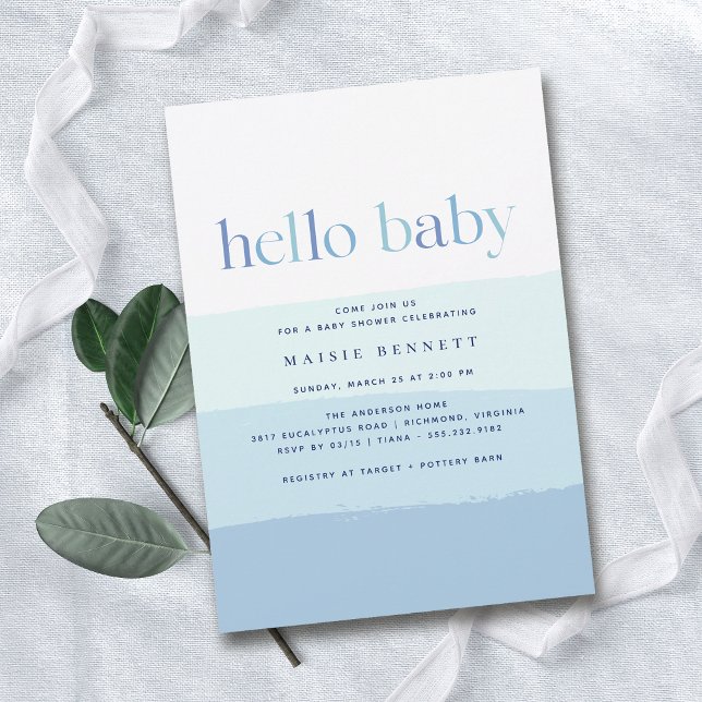 Modern Blue Ombre | Simple Boy Baby Shower Invitation (Creator Uploaded)