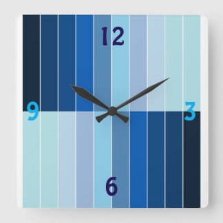 Modern Blue Ombre Striped Geometric Square Wall Clock