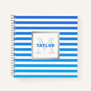 Modern Blue Ombre Stripes With Name Monogram Notebook