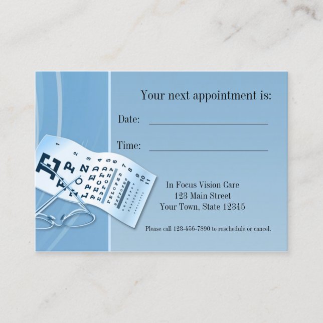 Modern Blue Optometrist Appointment Card (Front)