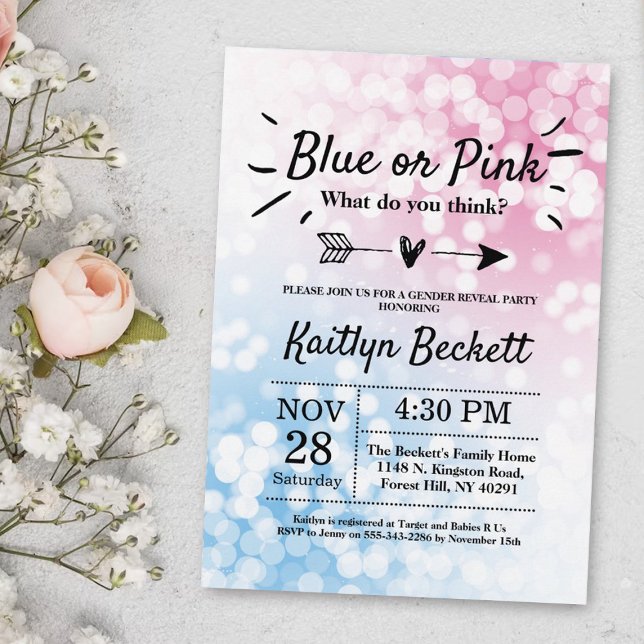 Modern Blue Or Pink? Gender Reveal Party Invitation (Creator Uploaded)