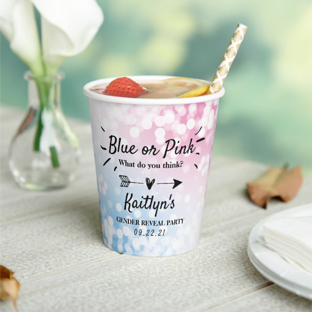 Modern Blue Or Pink? Gender Reveal Party Paper Cups (Insitu)