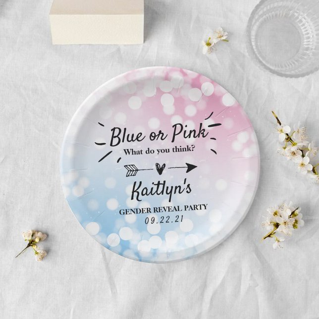 Modern Blue Or Pink? Gender Reveal Party Paper Plate (Creator Uploaded)