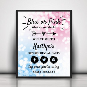 Modern Blue Or Pink? Gender Reveal Party Welcome Poster