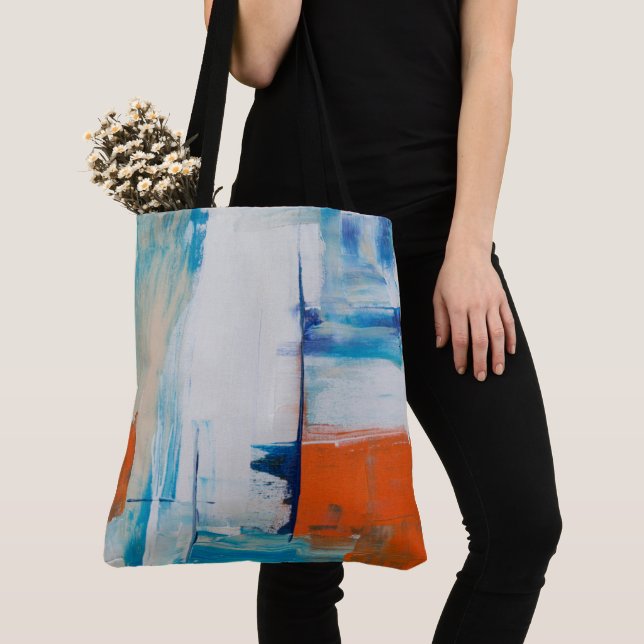Modern Blue Orange Abstract Art Tote Bag (Close Up)