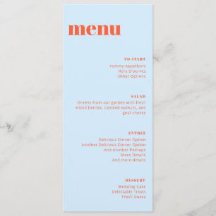 Modern Blue Orange Bold Wedding Tall Template Menu