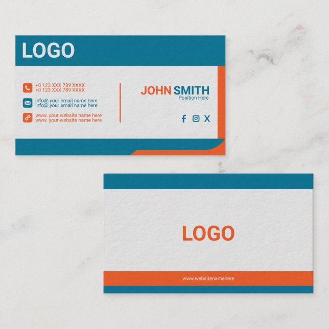 Modern Blue Orange Corporate Business Card Design (Front/Back)