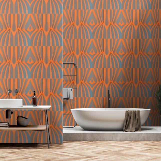 Modern Blue-Orange home decor Wallpaper (Bathroom)