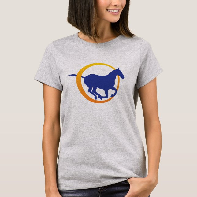 Modern Blue Orange Horse Circle Logo T-Shirt (Front)