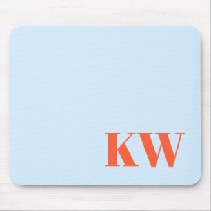 Modern Blue Orange Monogram Initials Personalised Mouse Pad
