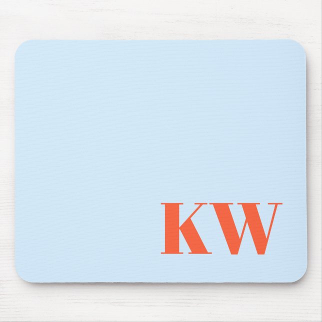 Modern Blue Orange Monogram Initials Personalised Mouse Pad (Front)