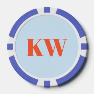 Modern Blue Orange Monogram Initials Personalised Poker Chips