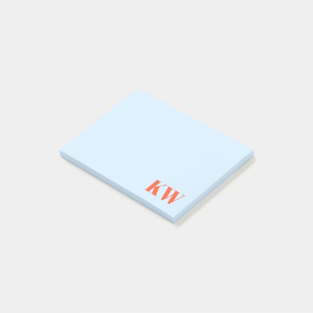 Modern Blue Orange Monogram Initials Personalized Post-it Notes (Angled)