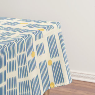 Modern Blue Organic Lines and Yellow Dots Japandi Tablecloth