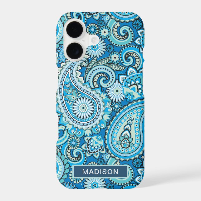 Modern Blue Paisley Pattern Personalised Name (Back)