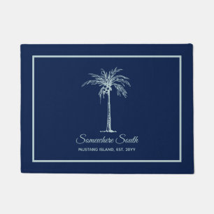Modern Blue Pale Teal Palm Tree Personalised Doormat