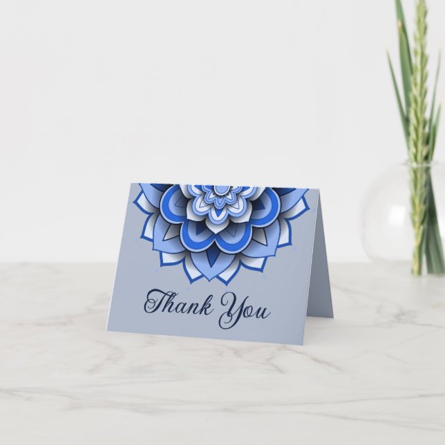 Modern Blue Paper cut Mandala Thank You Card (Front)