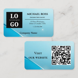 Modern Blue Pearlescent Custom Logo and QR Code Business Card
