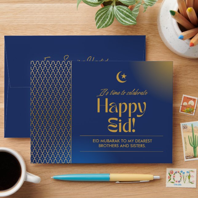 Modern Blue Personalised Eid Money Card Envelopes (Desk)