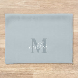 Modern Blue Personalised Family Name Monogram Tea Towel