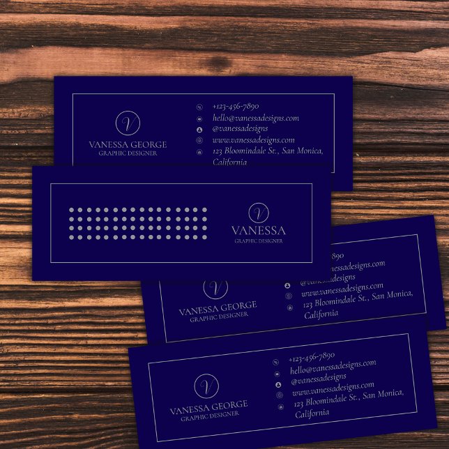 Modern Blue Personalised Monogram Professional Mini Business Card (Elegant Cute Blue Modern Monogram Custom Mini Business Card)