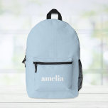 Modern Blue Personalised Printed Backpack<br><div class="desc">Personalised light blue backpack with your monogram name or initials in a bold and trendy large white font.</div>