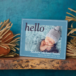Modern Blue Photo Birth Announcement Plaque