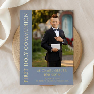 Modern Blue Photo Boy First Holy Communion