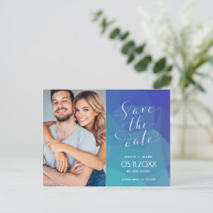 Modern Blue Photo Budget Wedding Save the Date Announcement Postcard