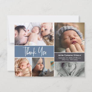 Modern Blue Photo Collage Baby Shower Thank You Card