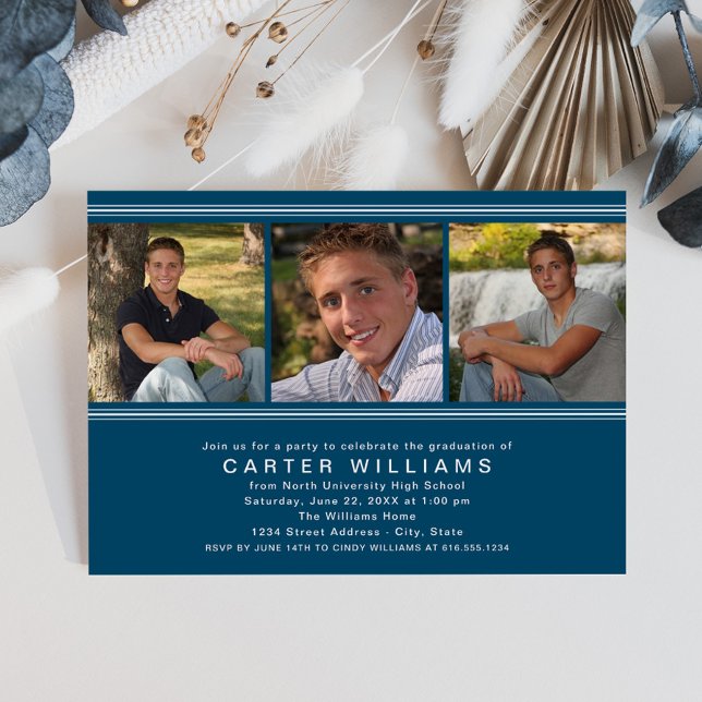Modern Blue Photo Collage Graduation Party Invitation (Creator Uploaded)
