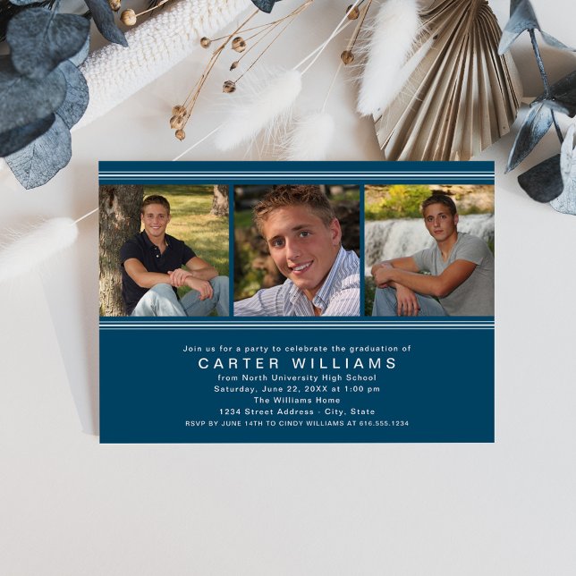 Modern Blue Photo Collage Graduation Party Invitation (Creator Uploaded)