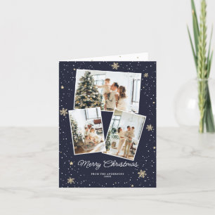 Modern Blue Photo Collage Merry Christmas Card