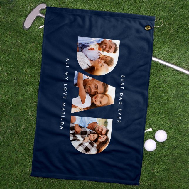 Modern Blue Photo Golf Personalised Gift for Dad Golf Towel (Creator Uploaded)