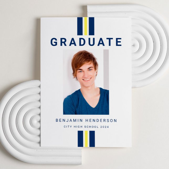 Modern Blue Photo Graduation Announcement (Modern Blue Photo Graduation Announcement)