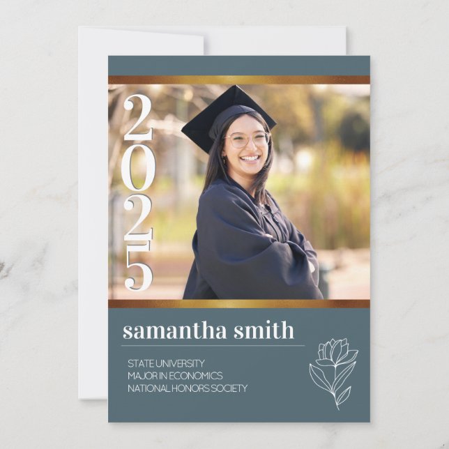 Modern Blue Photo Graduation Invitation (Back)