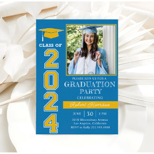Modern Blue Photo Graduation Party 2024 Invitation