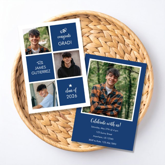 Modern Blue Photo Graduation Party Invitation (Creator Uploaded)