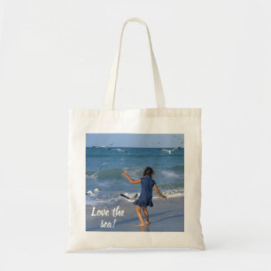 Modern Blue Photo Love the Sea Tote Bag