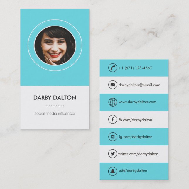 Modern Blue Photo Social Media Business Card (Front/Back)