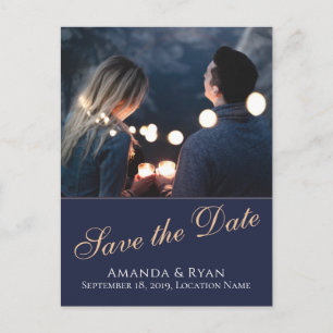 Modern Blue Photo Wedding Save the Date Postcard