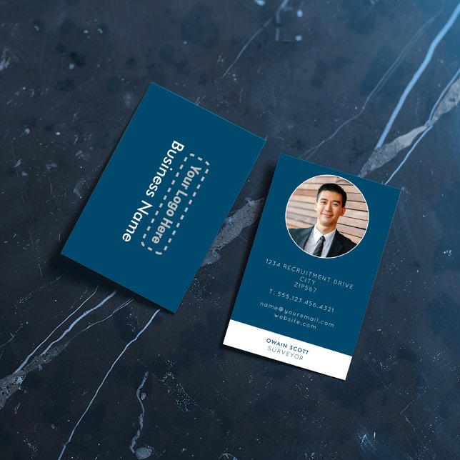 Modern blue photo with your logo business card (Photo and minimalist look with modern bold colours business card.)