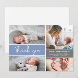 Modern blue Photos Baby Shower Thank you Card