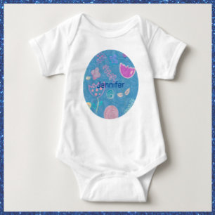 Modern Blue Pink and Purple Floral Tulip Baby Bodysuit
